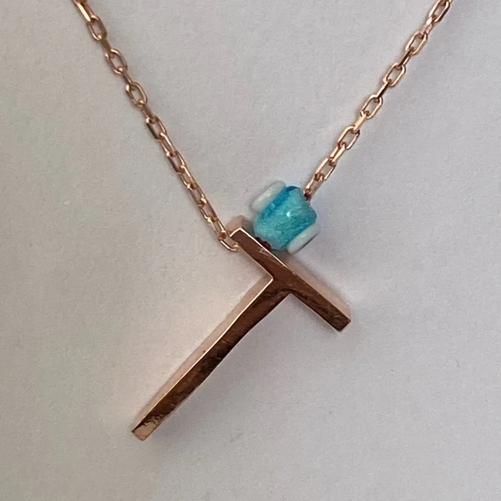 925 Silver letter T initial evil eye necklace